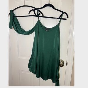 Green Satin Long Sleeve Bow Dress